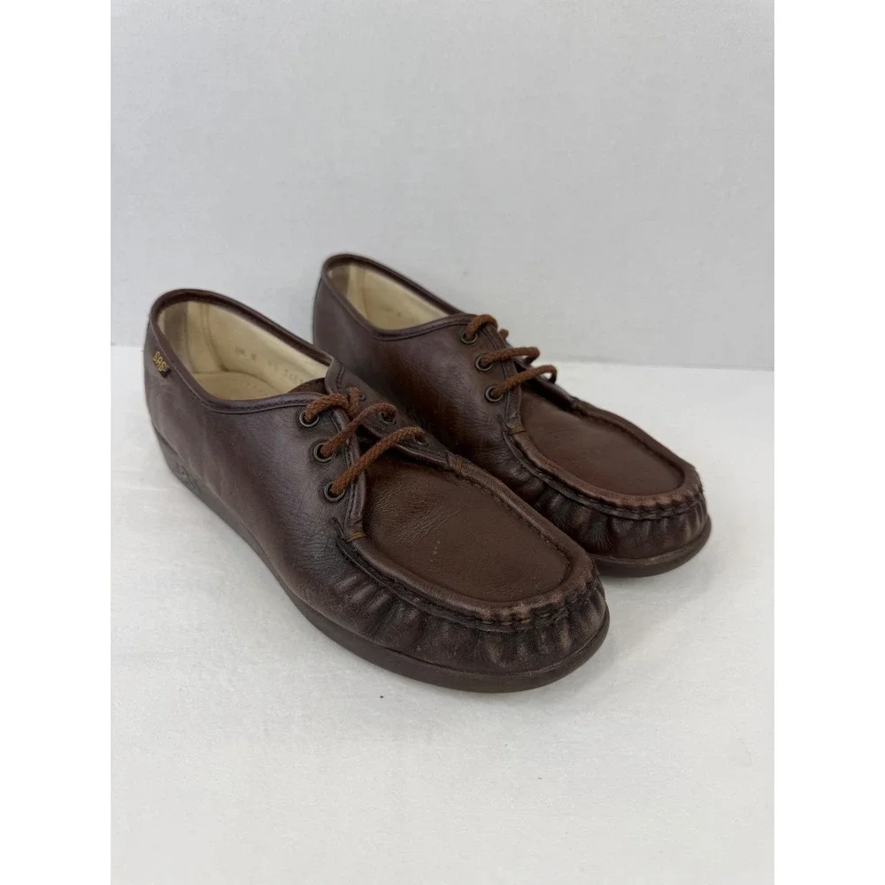 SAS Siesta Womens Brown Leather Lace Up Comfort Shoes Handsewn Made in USA 8.5 M